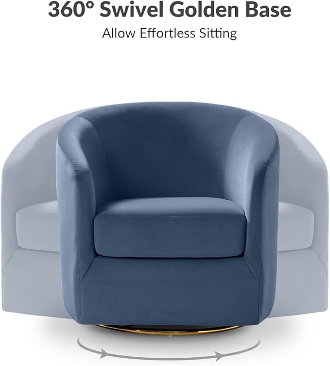 HULALA HOME Swivel Accent Chair with Gold Metal Base Set of 2 Contemporary Velvet Curved Swivel Barrel Chair Upholstered Club Armchair Leisure Single Sofa for Living Room Bedroom(Slate-Blue)