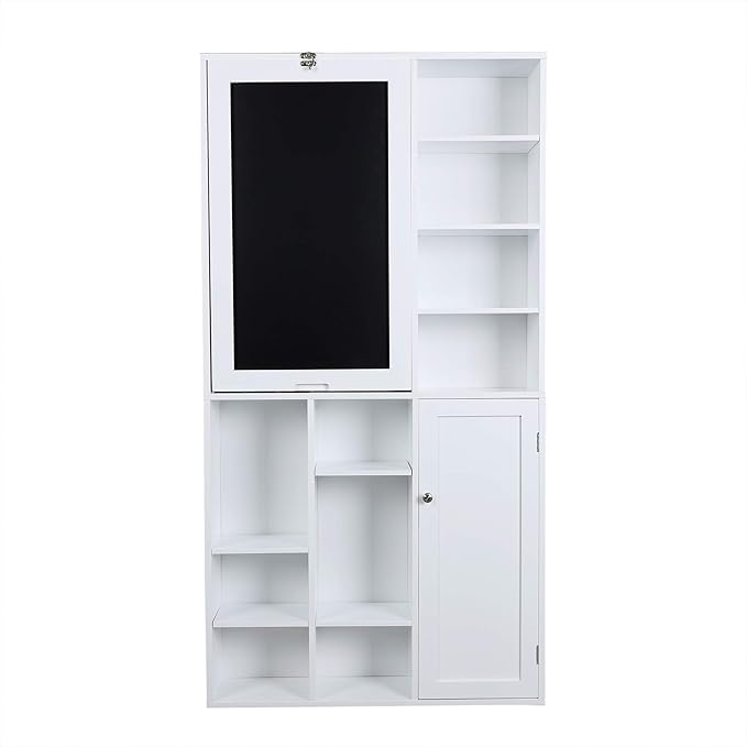 Utopia Alley Collapsible Fold Down Desk Table | Computer Desk with Large Storage Cabinet &amp Bottom Shelves Stylish Furniture for Home Office Crafting and More (White)