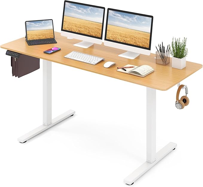 Tangkula 63 Inch Height Adjustable Electric Standing Desk Extra Large Sit Stand Desk with 3 Memory Height Settings Anti-Collision System 2 Hanging Hooks &amp Wire Holes Rising Desk for Home Offic