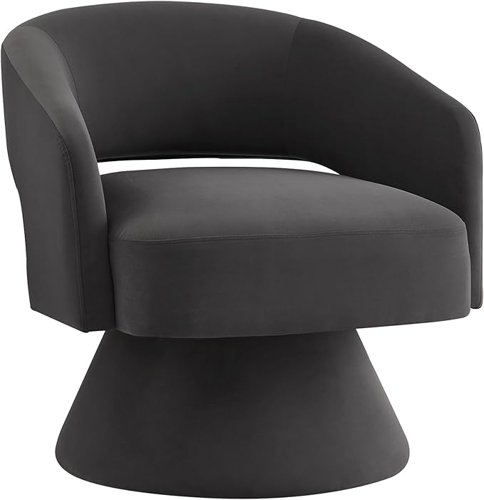 Modern Swivel Barrel Chair Upholstered Velvet Round Accent Chairs360 Degree Comfy Swivel Chair with Open Backrest Single Chair Armchair for Living Room Bedroom Homerest Dark Gray