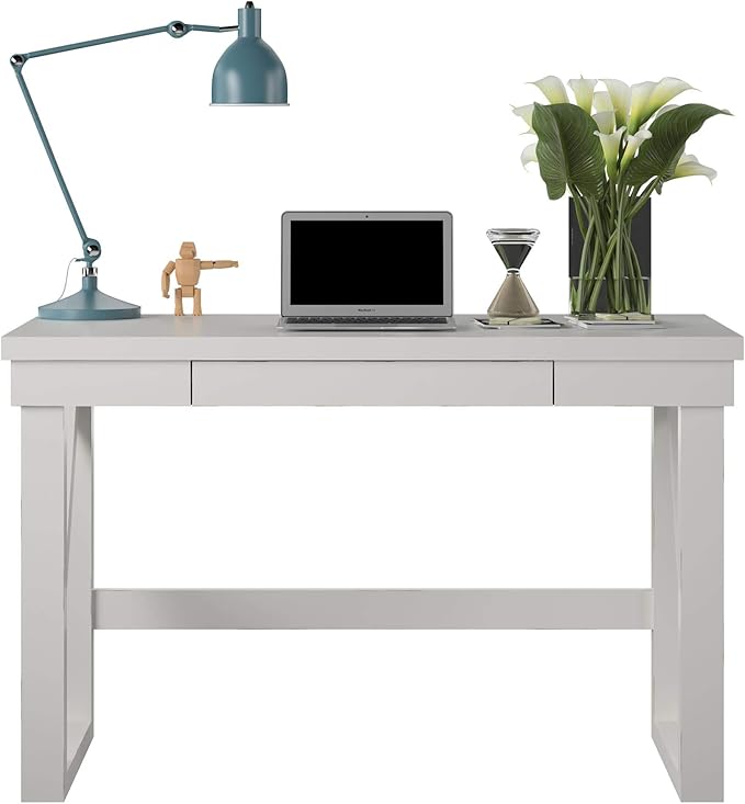 Computer Desk White MDF Modern Writing Desk with Storage Drawer Rectangular 47.5x23.5x30 Inch Home Office Workstation