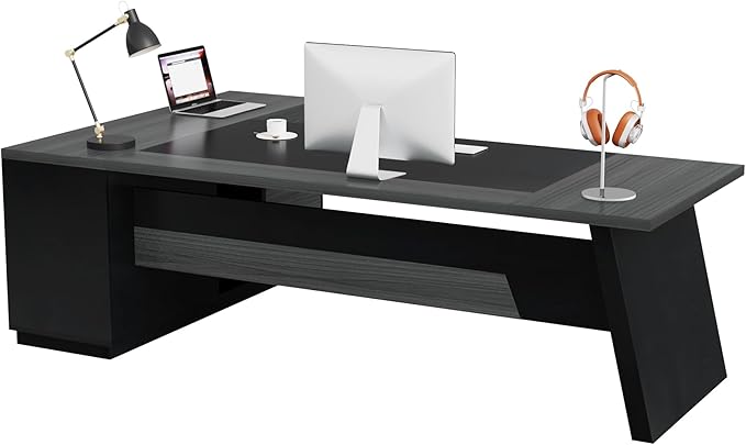 Tribesigns 78 L-Shaped Executive Desk Large Modern Office Desk with Drawers and Lateral File Cabinet Business Furniture with Storage Shelves Big Computer Desk for Home Office (Grey + Blcak)