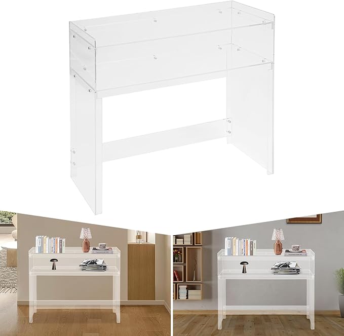 Acrylic Console Table 39.4×11.8×31.5in Laptop Workstation Study Table Modern Home Office Acrylic Console Desk for Living Room Office Entryway Hallway (Transparent)