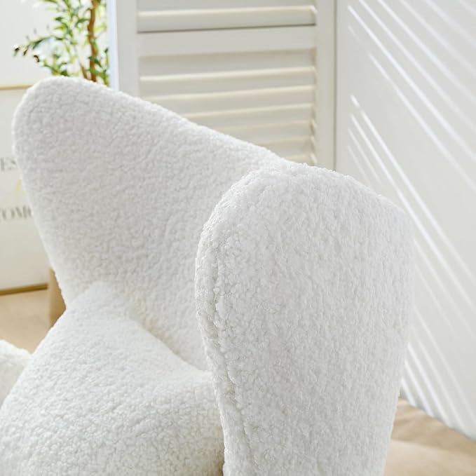 Modern Design Cream Boucle Accent Chair with Ottomans Furry Sherpa Elegant Single Sofa Oversized Chair Living Room Chairs Comfy Upholstered Armchair for Bedroom Office Apartment Balcony Beige