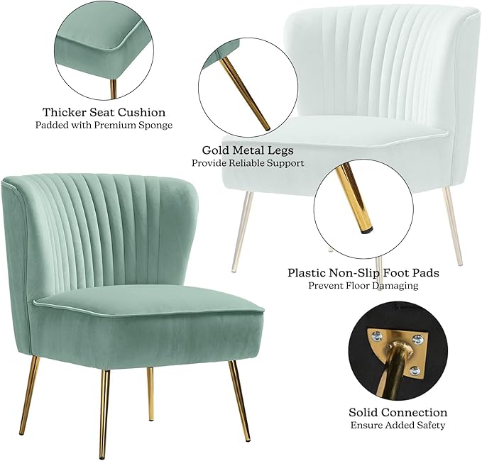 HULALA HOME Velvet Accent Chair Modern Upholstered Cute Side Chair with Gold Metal Legs Armless Wingback Slipper Chair Comfy Living Room Chair for Bedroom Guest Room VanitySAGE