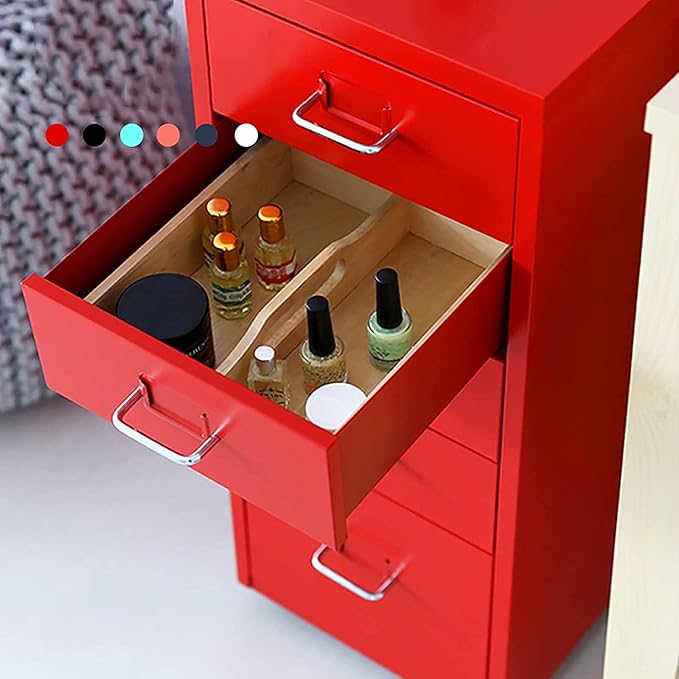 5-Drawer File Cabinet Metal Mobile File Cabinet with Wheels Filing Cabinet Under Desk for Home/Office (Color:Red)