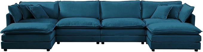 146.5 Sectional Sofa for Living Room Modular U Shaped Sectional Sofa with Reversible Ottoman and Pillows Free Combination Modular Sofa for Living RoomBlue
