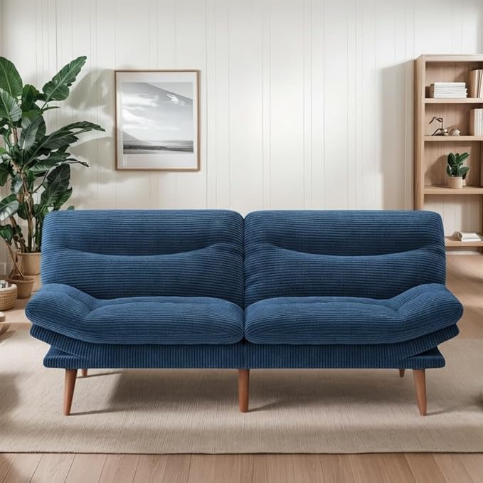 66″Futon Sofa Bed3-in-1 Futon Couch w/Adjustable Backrest &amp Armrests Convertible Sleeper Sofa Bed Small Folding Sleeper Recliner w/Removable Cushion for Apartment Living RoomOffice (66inBlue