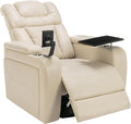 270 Degree Swivel Chair PU Leather Power Recliner Individual Seat with Comforable Backrest Tray Table Phone Holder Cup Holder USB Port Hidden Arm Storage for Living Room Home Theater White