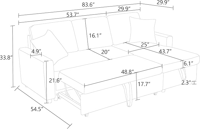 Sleeper Sofa Couch 2 in 1 Pull Out Couch Bed with Storage Chaise L Shaped Sectional Sleeper Sofas Bed Convertible Pullout Sofa for Living Room Apartment Dark Brown
