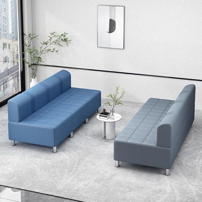 LITFAD Barber Shop Sofa Waiting Chair Modern Leisure Sofa for The Parlor Bedroom Leather Cushioned Couch Blue 67 L x 21.5 W x 23.5 H