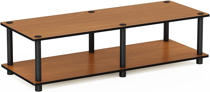 Furinno JUST TV Stand 2-Tier Wide Entertainment Center with Open Shelf No Tools TV Console for TV up to 46 Inch with Tubes for Living Room Bedroom Light Cherry