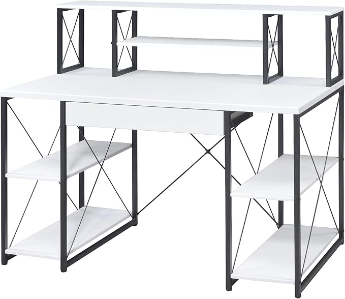 Penau All Purpose White Finish Writing Desk with Spacious Storage Modern Design Durable Materials Ideal for Home and Office