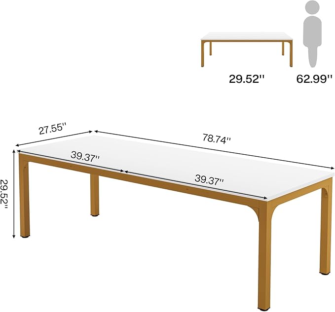 Tribesigns Modern 78.7 Inches Extra Long Computer Desk 2 Person Desk Double Long Desk Workstaion for Home Office White+Gold