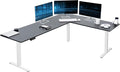 VIVO Corner Standing Desk 84 x 63 inch Reversible L-Shaped Workstation Electric Height Adjustment Home Office and Reception Rooms Black Table Top White Frame DESK-E3CTWB-84