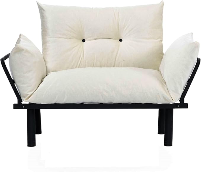 49 Mini Couch with Mattress Included Small Loveseat Sofa Chair for Small Space Oversized Accent Chair and a Half Metal Frame (Cream)