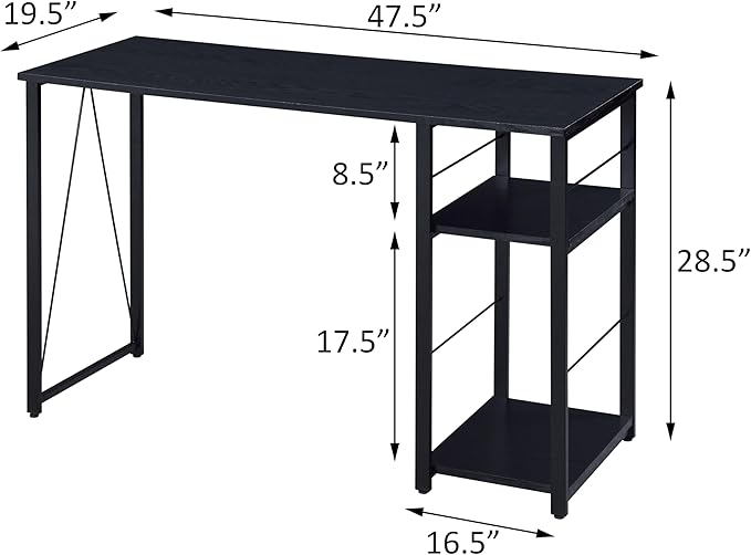 Black 2-Shelf Rectangular Writing Desk Workstation Computer Desk for Study and Home Office