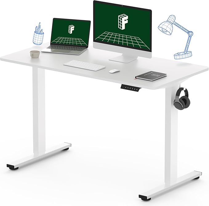 FLEXISPOT One-Piece Electric Standing Desk 48 x 24 Inches Adjustable Desk with Seamless Desktop Memory Controller Height Adjustment (White Frame + White Desktop 2 Packages)