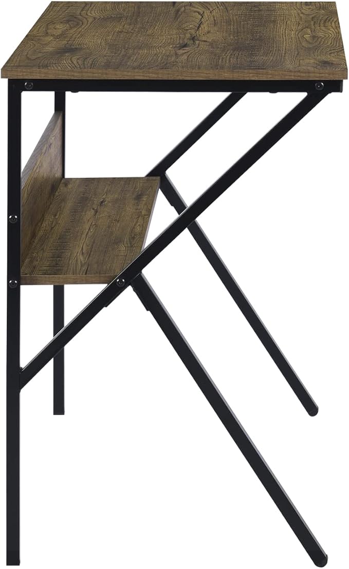 Homy Casa Industrial Computer Desk with Storage Shelf 39.4 Writing Table with X-Frame Metal Legs Retro Wood Grain Finish Home Office Workstation
