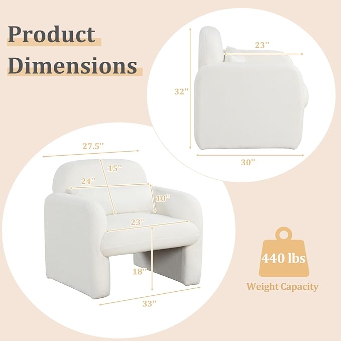 Giantex Set of 2 Accent Chairs for Living Room Modern Sherpa Fabric Upholstered Armchair w/Waist Pillow Comfy Reading Chair w/Armrests Small Single Sofa for Bedroom Reception Office White