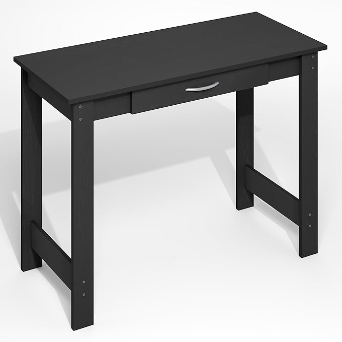 Furinno Jaya Desk 39.2 Wide Computer Desk with H-Legs Office Desk with Drawer Writing Desk with Drawer for Home Office Study Room Dorm Darkwood