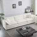 WILLIAMSPACE 111.5 Sectional Sofa Couch for Living Room Mid-Century Modern Upholstered 3 Seater Sofa with 5 Toss Pillows Deep Seat 4 Seat Sofa Furniture for Apartment Chenille Fabric (Cream White)