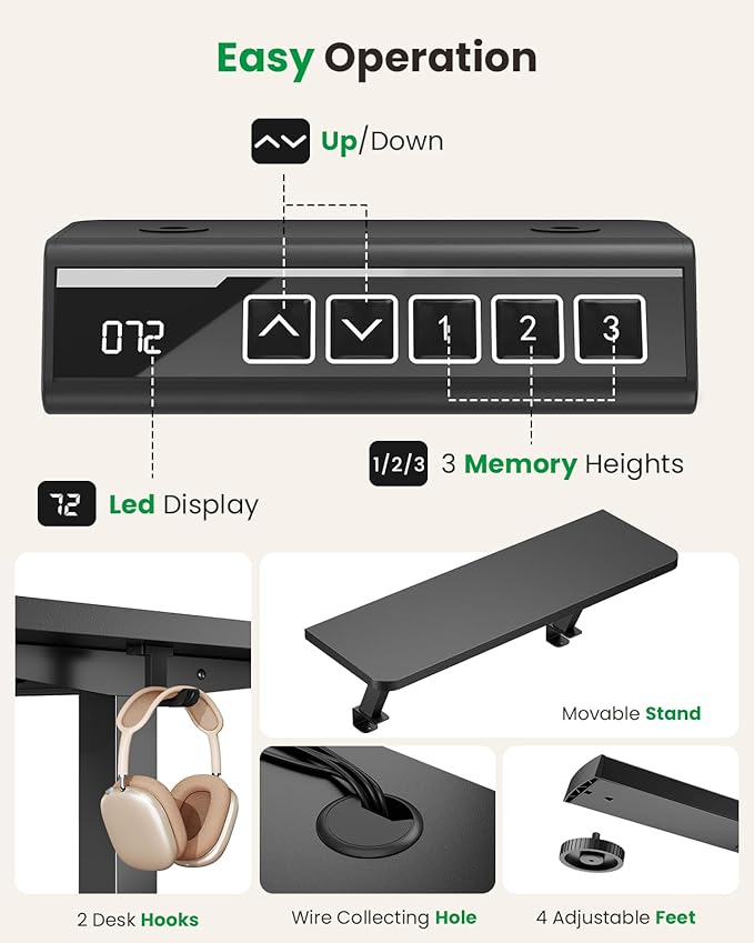 L-Shaped Standing Desk - 63 Inch Adjustable Corner Standing Desk with Flexible Monitor Stand Electric Sit Stand Computer Table with Memory Controller for Home Office