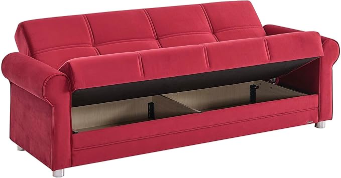 Sweet Home Stores 87 Convertible Sofa Bed with Storage Firm Fabric 3 Seater Upholstered Sleeper Sofa Couch Futon for Living Room Burgundy