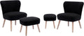 Costaelm Bedroom Accent Chairs with Ottoman Foot Stool Set of 4 Upholstered Fabric Chairs Makeup Vanity Chair Teddy Fuzzy Chair for Living Room Reading Room Dining Room Black