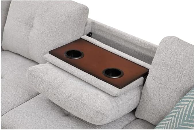 Sophisticated Simplicity Sectional Sofa with Ottoman Living Room Set Left Facing Chaise 2 Cup Holders 2 Throw Pillows Tufted Back and Seat - 99.5 D x 67 W x 32 H Light Gray