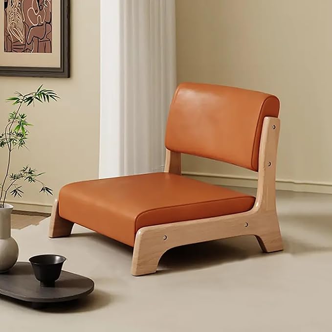 Japanese Floor Chair with Back SupportLow-Back Meditation Floor Seat with Soft CushionPortable Wood Armless Tatami Chair Meditation Living Room Bedroom Bay WindowReading