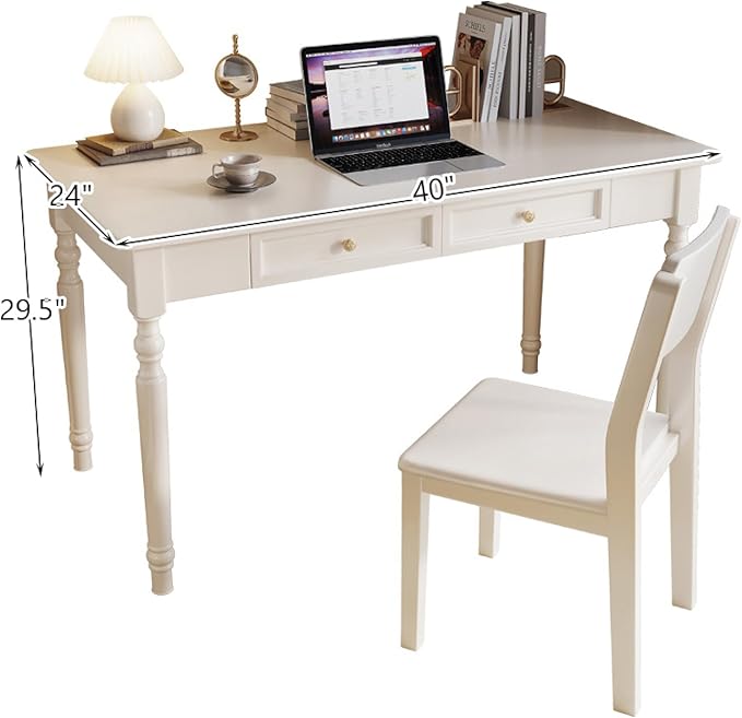 100% Solid Oak Wood Home Office Desks Modern Furniture Simple Writing Table Workstation Home Office Desk Computer Desk with 2 Drawers(40-Inch Dark Gray)