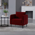 Velvet Accent Chair Mid-Century Modern Armchair with Metal Legs Single Sofa Chair for Living Room Bedroom Office Reading Includes Pillow (Wine RED + Steel + Velvet + Wood + 1 Seat + Foam)