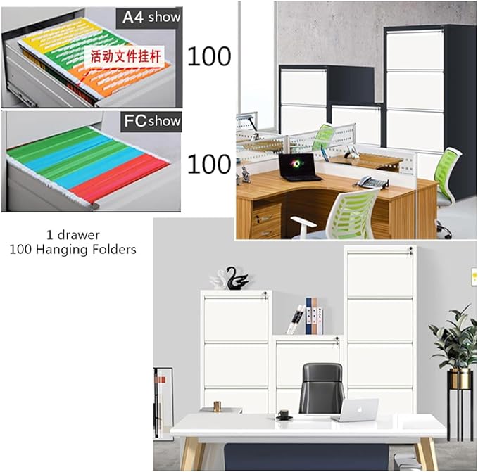 Aimeryup with Lock 2-Tier File Cabinet Metal Clip Drawer Storage Low Desk Cabinet Office Study Hotel 42X62X72.8CM(Size:45X62X72.8CMColor:A)