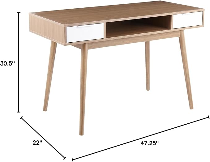 LumiSource Pebble Double Desk Home Office Desk Computer Desk with Drawers Natural Wood Desk White Desk Small Desk for Bedroom Gaming Desk Contemporary Desk