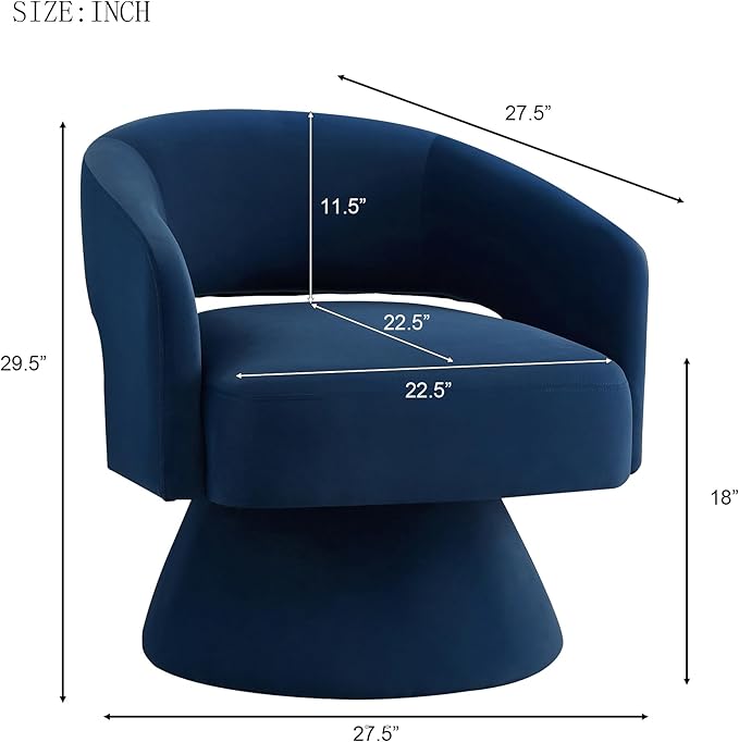 Swivel Barrel Chair Velvet Round Upholstered Accent ChairsLounge Chair with Open Backrest 360 Degree Comfy Single Sofa Dresser Chair for Living Room Hotel Bedroom Office (Navy)