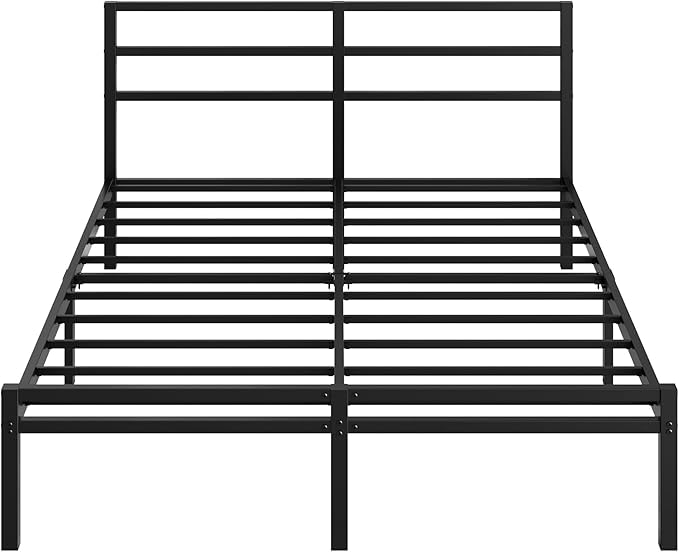 12 Inch King Size Bed Frame with Headboard and Footboard Classic Metal Platform King Bed Frame Under Bed Storage No Box Spring Needed Easy Assembly Noise Free Black