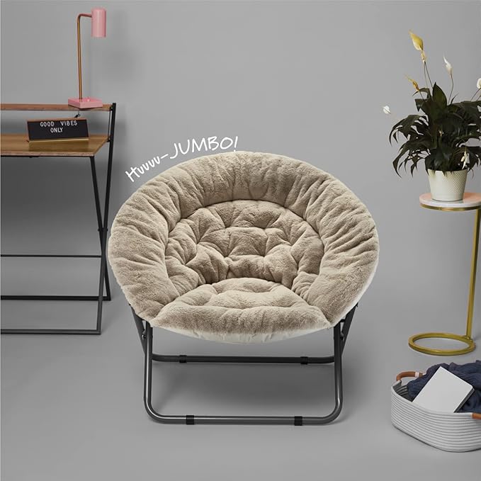 Urban Lifestyle Oversized Rabbit Faux Fur Saucer Chair Grey/Black
