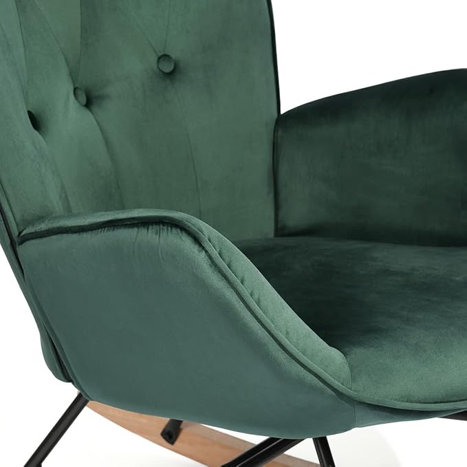 Upholstered Rocking Chair Rocker for Living Room Bedroom Green - Oak Leg