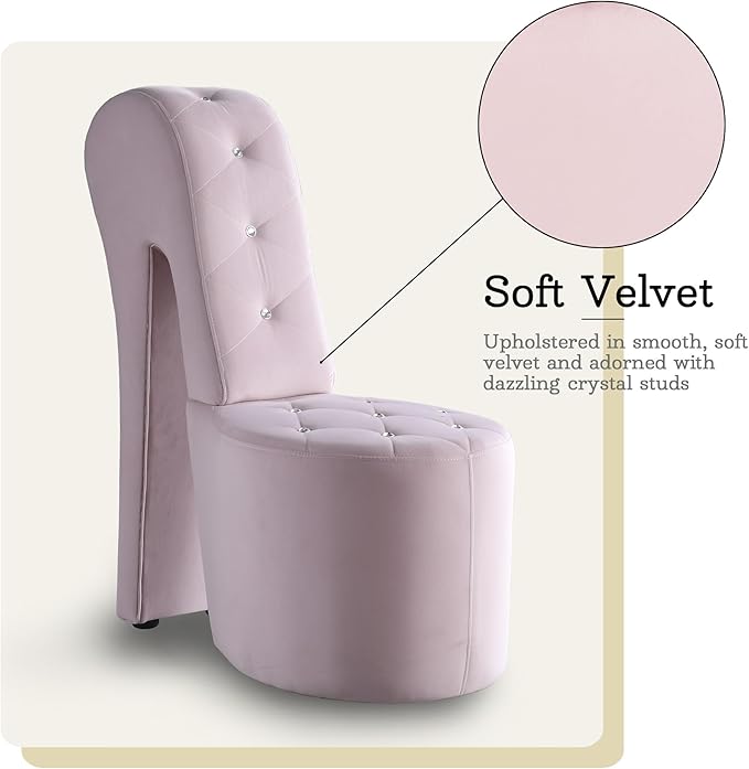 Tristam 40 Modern Glam High Heel Lounge Chair Armless Chair with Upholstered Crystal-Like Buttons and Diamond Stitching Comfortable Indoor Seating for Bedroom Living Room (Pink (Velvet))