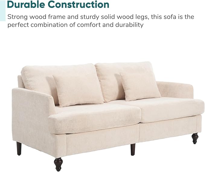 JOYBASE 70 inch Loveseat Sofa Mid-Century Modern Love Seat Couch with Wood Legs Upholstered Comfy Sofa for Living Room Apartment Office Bedroom (Beige Chenille)