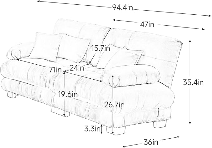 Modular Sectional Sofa 2 Seater Cloud Couch for Small Spaces Modern Deep Seat Loveseat Sofa with Bolster Armrests and Pillows Comfy Chenille Oversized Couch for Living Room Bedroom Light Coffee