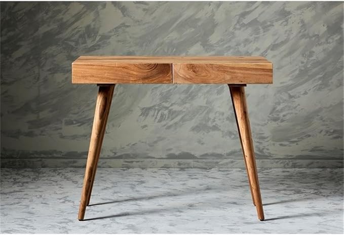 Pemberly Row Contemporary Office Desk 39 in Wide Solid Hardwood Natural Matte Wax Finish Rectangle Mid-Century Modern Style Small Home Office Desk with Drawers 31 in Height x 20 in Depth