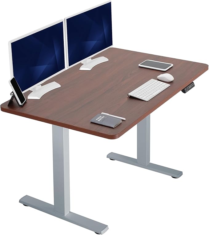 VIVO Electric 48 x 30 in Standing Desk Memory Height Adjustment 1B Series Holds 220 lbs One-Piece Dark Walnut Top Gray Frame DESK-KIT-1G5D