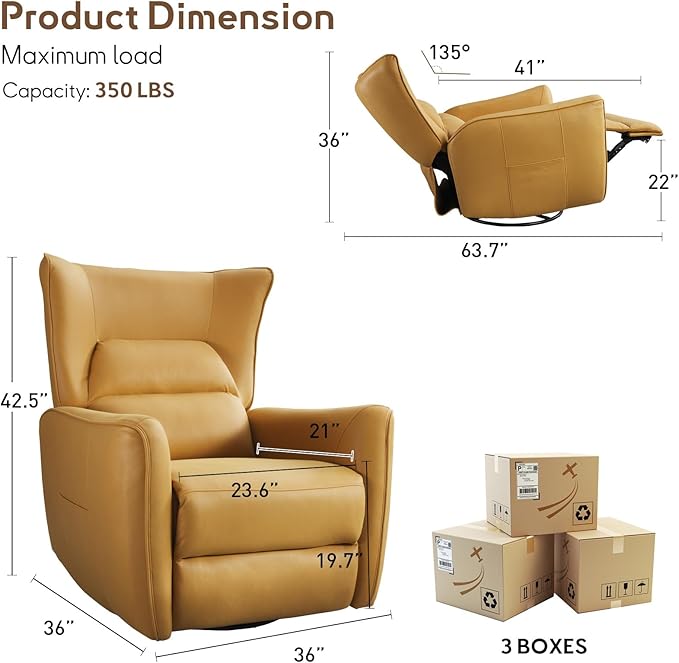 Bonzy Home 270° Swivel Power Recliner Chair 30° Rocking Chair with Lumber Cushion and Highly Enveloping Backrest Electric Reclining Home Theater Seat for Nursery Bedroom Living Room Orange