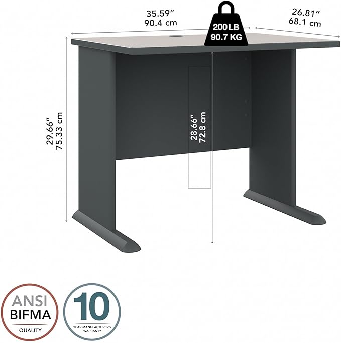 Bush Business Furniture Series A 36W Small Desk in White Spectrum and Slate Compact Computer Table for Home or Professional Office
