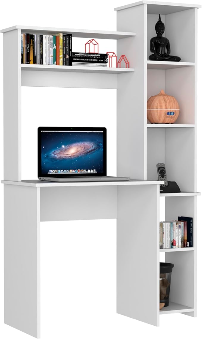 White Desk with 5 Cubbies - Modern Home Office Storage Desk