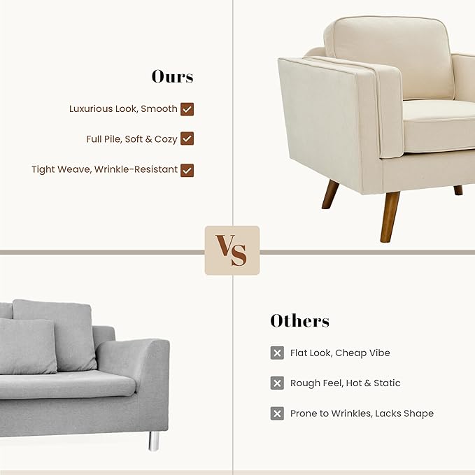 Kingfun Modern Accent Chair Set of 2 Living Room Chairs Chenille Reading Armchair Mid Century with Dual-Layer Armrests Solid Wood Frame Easy Assembly for Small Spaces Beige