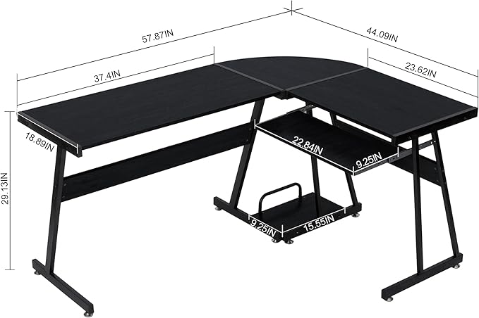 ivinta L-Shaped Desk with Keyboard Tray and CPU Stand 58 Modern Reversible Corner Computer Desk for Small Spaces Living Room Bedroom Home Office 7112 (Black)