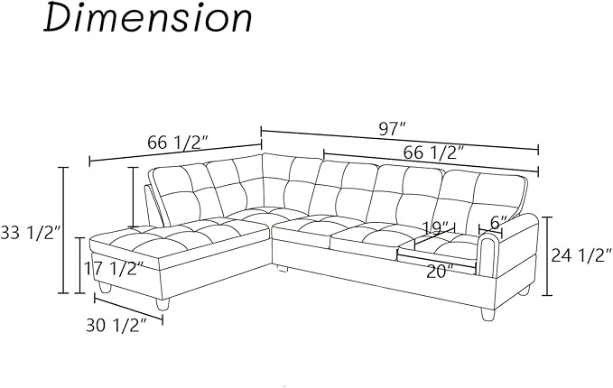 L Shape Sectional Couch with Chaise 97 Inch Modular Sofa with Ergonomic Reclined Backrest Sectional Couches for Living Room High-Density Foam for Office and Small Apartment Black